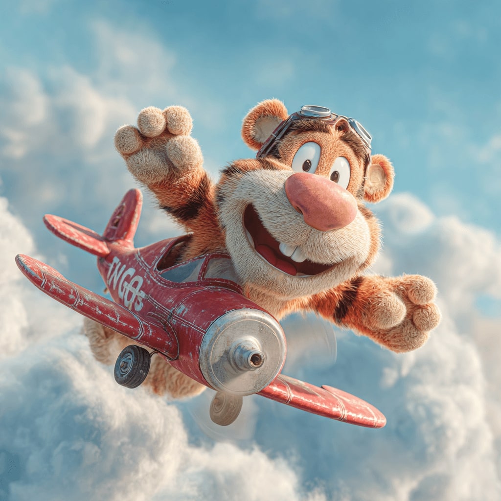 Adventurous Superbet71 tiger flying a red airplane symbolizing the popular Aviator game